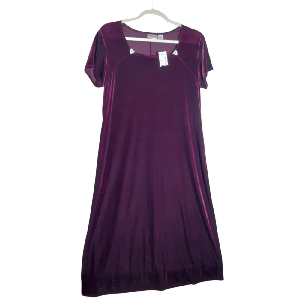 Fashion Bug Purple Velvet Stretch Midi Dress Plus Size 18/20W Short Sleeve 1735
